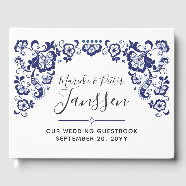 Libro De Visitas Delfts Blauw | Boda Holandés Azul Delft Keepsake (Anverso)
