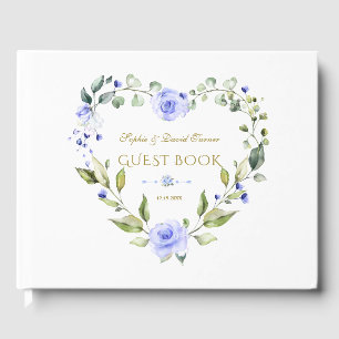 Libro De Visitas Delicadas flores azules Boda azul de la Marina de 