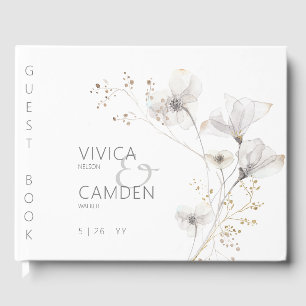 Libro De Visitas Delicado Boda floral blanco y gris blanco moderno
