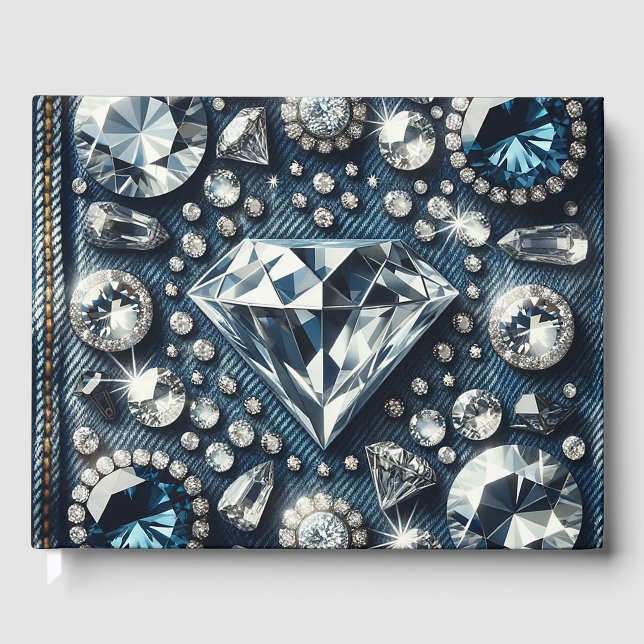 Libro De Visitas Denim & Diamonds Brillo Joyas Glam de Piedras Prec (Anverso)