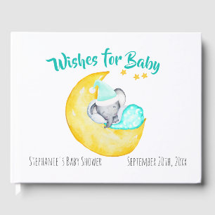 Libro De Visitas Deseos de Baby Elephant Moon & Stars Baby Shower