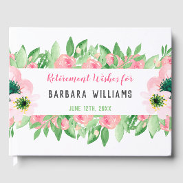 Libro De Visitas Deseos de Jubilación Floral de acuarela rosa