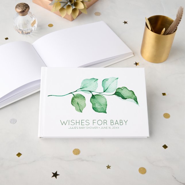 Libro De Visitas Deseos para el bebé | Elegante Foliage Baby Shower (Anverso Abierto)