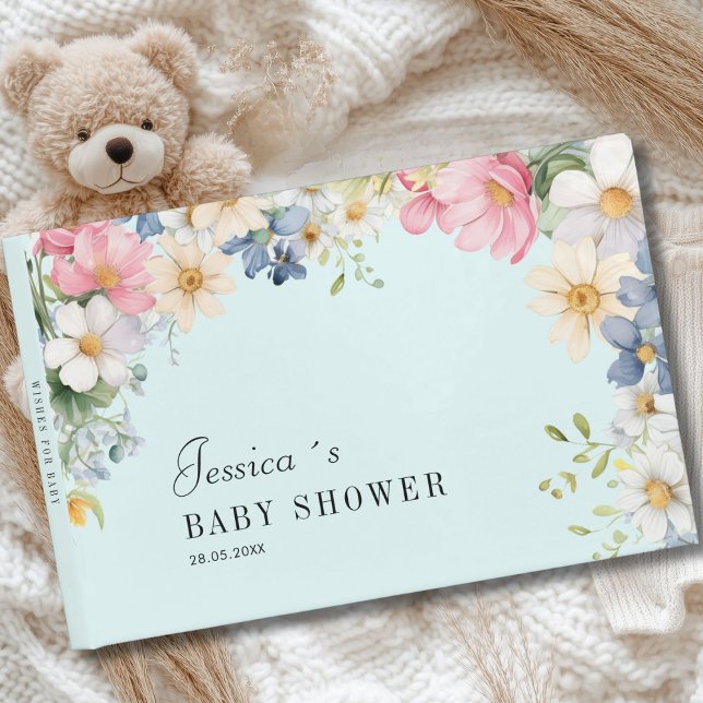 Libro De Visitas ¡Deseos para el bebé! Flor silvestre, Baby Shower (Personalized, floral, watercolor, Baby Shower Guest Book.)