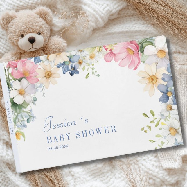Libro De Visitas ¡Deseos para el bebé! Flor silvestre, Baby Shower (Personalized "Wishes for Baby!"  Wildflower, Baby Shower Guest Book.)