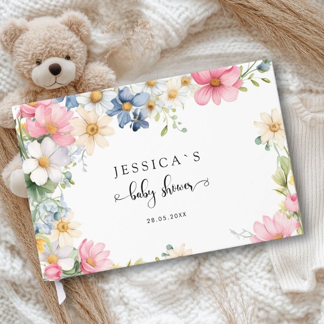 Libro De Visitas ¡Deseos para el bebé! Flor silvestre, Baby Shower  (Personalized " Wishes for Baby!" Wildflower, Baby Shower Guest Boo Guest Book)