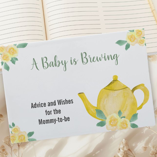 Libro De Visitas Deseos y consejos de Baby Shower de tetera amarill (Baby is Brewing Baby Shower Guest Book with Yellow Teapot and Flowers)