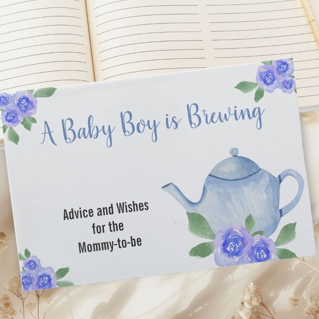 Libro De Visitas Deseos y consejos de Blue Teapot Boy Baby Shower (Baby is Brewing Baby Shower Guest Book with Blue Teapot and Flowers)
