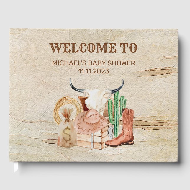 Libro De Visitas Desert Little Cowboy Baby Shower Western (Anverso)