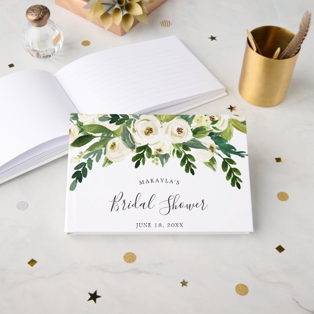 Libro De Visitas Despedida de Soltera Floral de Rosas Blancas Elega (Anverso Abierto)