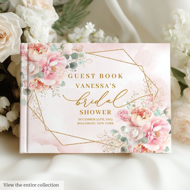 Libro De Visitas Despedida de Soltera Rústica Boho Rosa Desvanecido (Rustic Boho Blush Pink Gold Glitter Bridal Shower Guest Book)