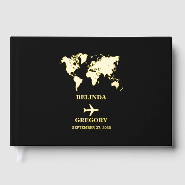 Libro De Visitas Destination Wedding World Passport Black Gold (Anverso)