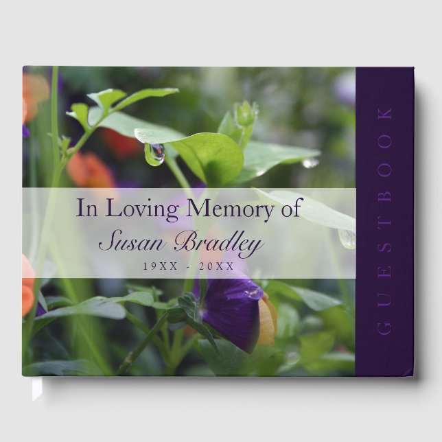 Libro De Visitas Dewdrop Pansy Celebration Life Love Memory HCGB (Anverso)