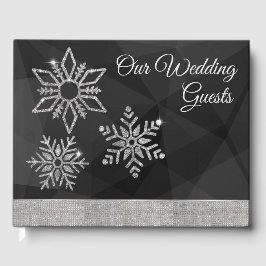 Libro De Visitas Diamond Snowflakes on Black Wedding Guest Book