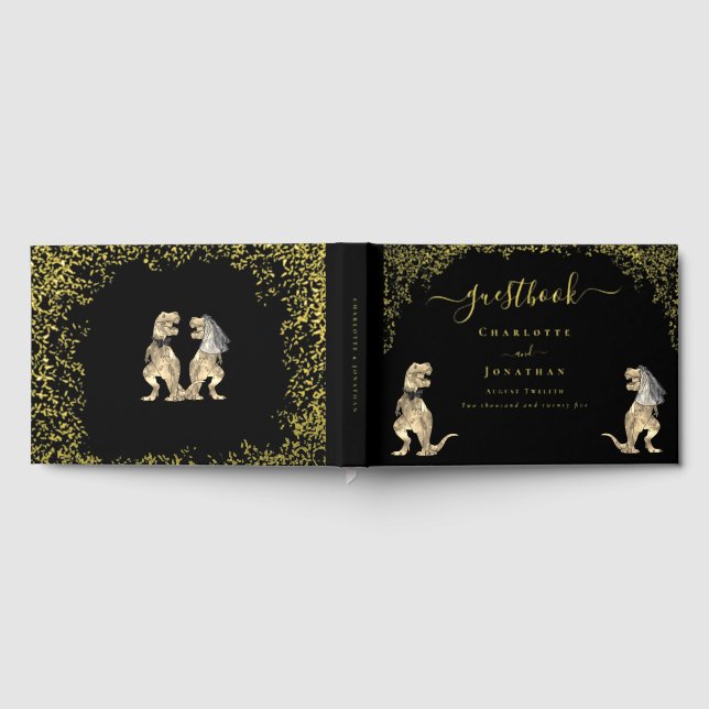Libro De Visitas Dinosaur Theme Wedding Black & Gold (Lleno)
