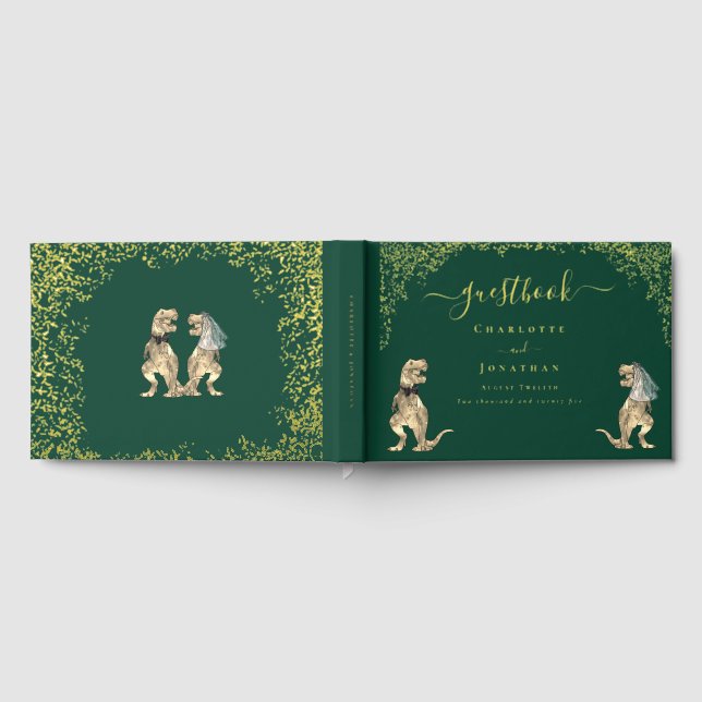 Libro De Visitas Dinosaur Theme Wedding Foliage Green Gold (Lleno)