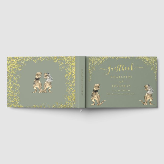 Libro De Visitas Dinosaur Theme Wedding Sage Green Gold (Lleno)