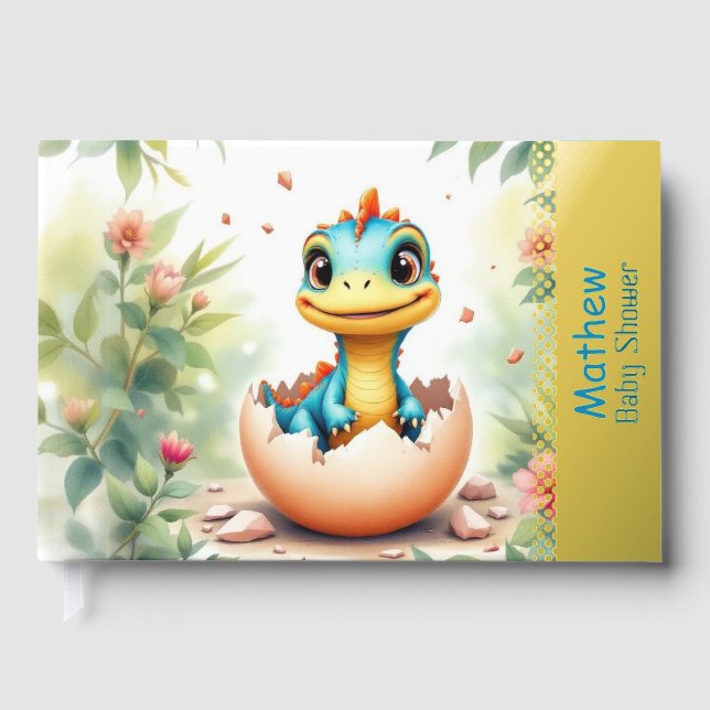 Libro De Visitas Dinosaurio fuera del Huevo Baby Shower (Anverso)