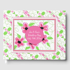 Libro De Visitas Diseñado con flores rosadas
