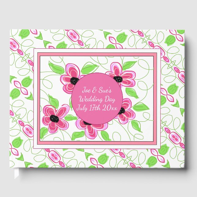 Libro De Visitas Diseñado con flores rosadas (Anverso)