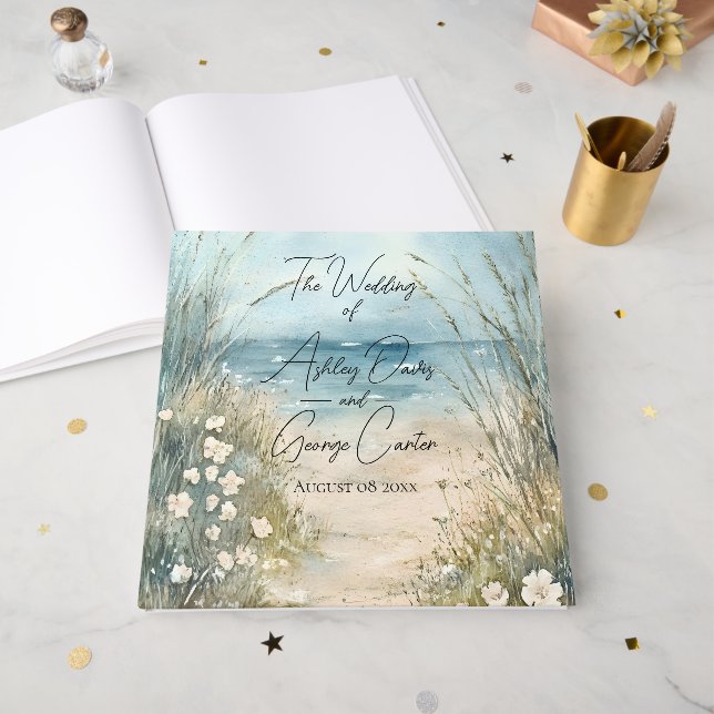 Libro De Visitas Diseño de Boda Acuarela Costera (Anverso Abierto)