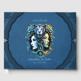 Libro De Visitas Diseño de fantasía de cabezas de león y cabeza de