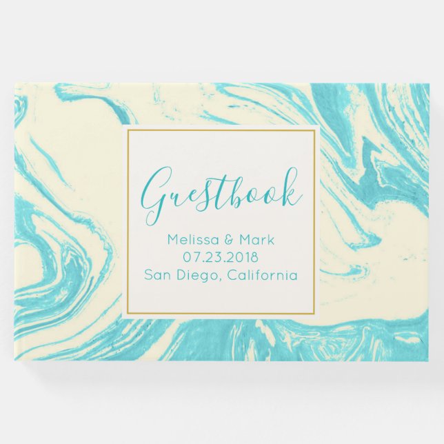 Libro De Visitas Diseño de mármol Guay en turquesa y crema (Anverso)