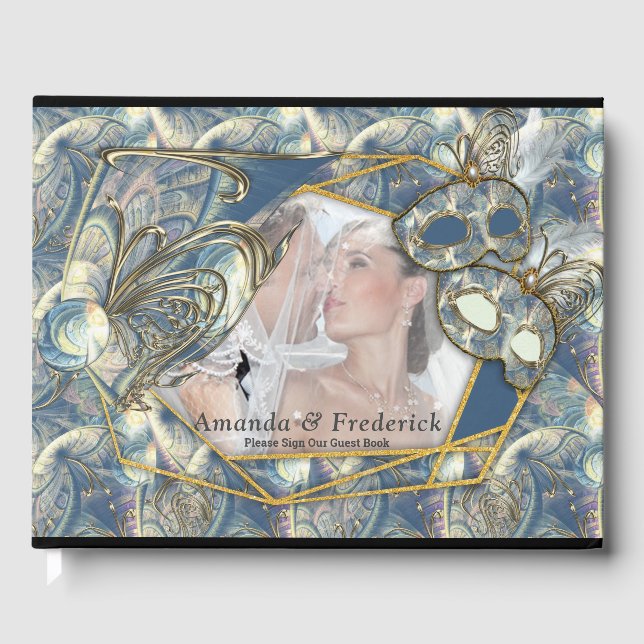 Libro De Visitas Diseño de patrón rico en rococo con máscaras (Anverso)