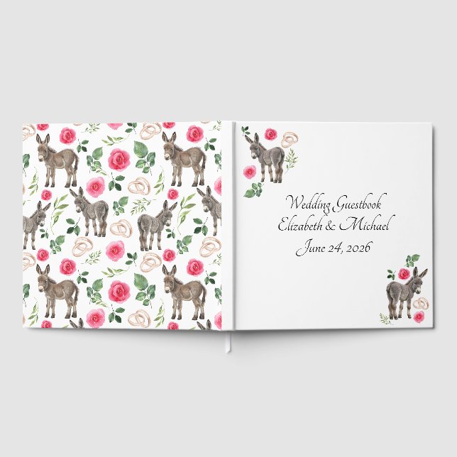 Libro De Visitas Donkey Pink Floral Wedding Guest Book (Lleno)