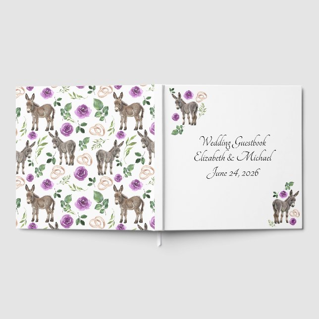 Libro De Visitas Donkey Purple Floral Wedding Guest Book (Lleno)