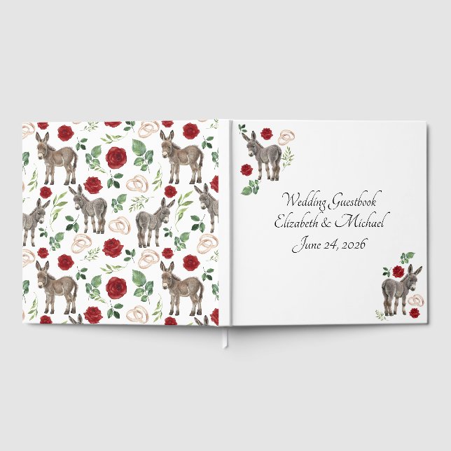Libro De Visitas Donkey Red Floral Wedding Guest Book (Lleno)