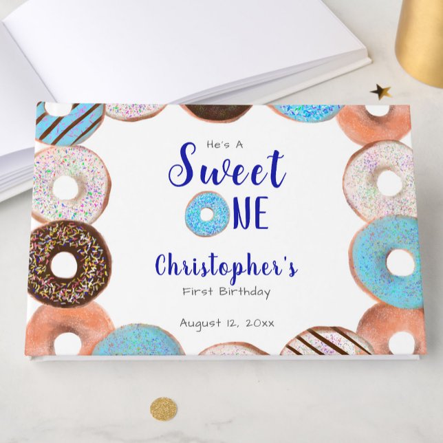 Libro De Visitas Donut Cumpleaños Uno Dulce Azul Primer Cumpleaños  (Subido por el creador)