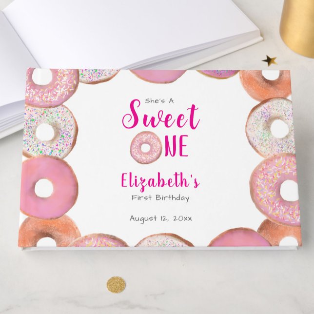 Libro De Visitas Donut Cumpleaños Uno Personalizado Rosa (Subido por el creador)