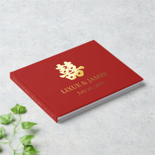 Libro De Visitas Dorado doble felicidad caligrafía china asiática