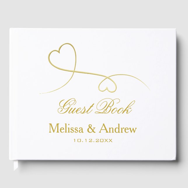 Libro De Visitas Dos Corazones de Oro Elegantes | BODA (Anverso)