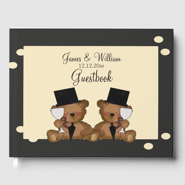 Libro De Visitas Dos Grooms Teddy Bears Gay Boda Personalizado (Anverso)