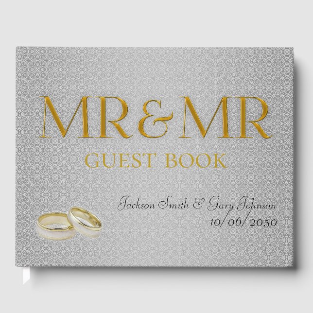 Libro De Visitas Dos Grooms Wedding Day Mr & Mr. en oro y plata (Anverso)