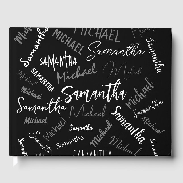 Libro De Visitas Dos nombres pareja patrón monograma blanco negro (Anverso)