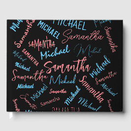 Libro De Visitas Dos nombres parejas patrón monograma azul claro ro