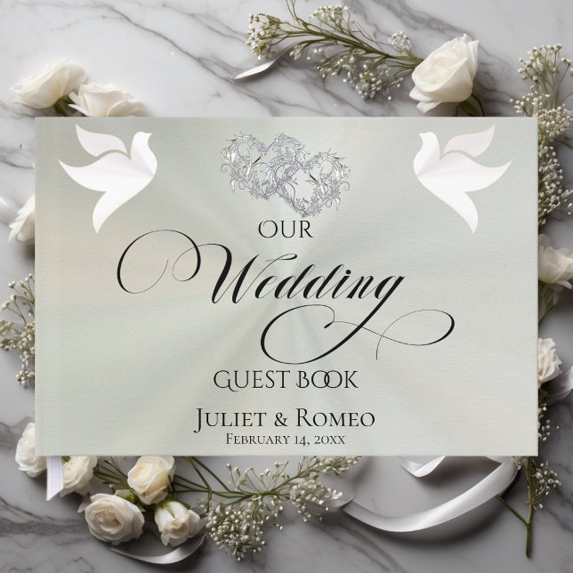 Libro De Visitas Doves & Linked Hearts - Pastel Sage/Silver (Subido por el creador)