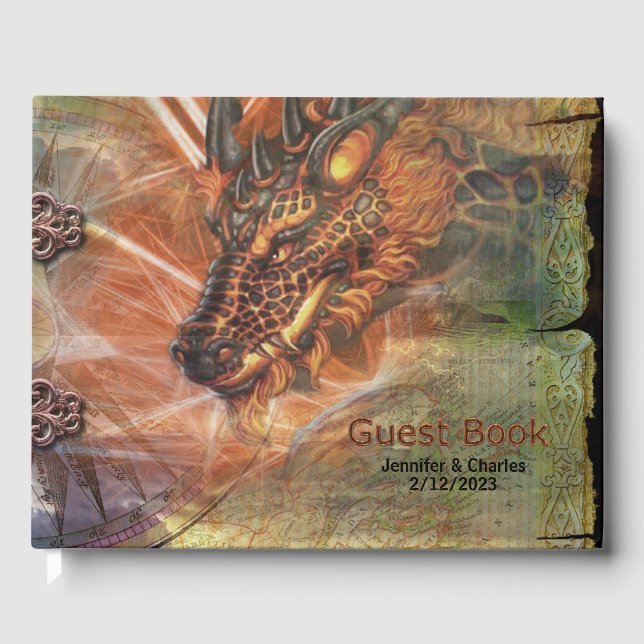 Libro De Visitas Dragon Fantasy Boda Guest Book (Anverso)
