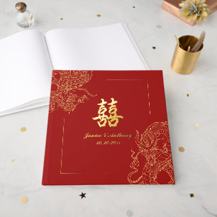 Libro De Visitas Dragon Phoenix Boda Tradicional Chino Rojo