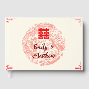 Libro De Visitas Dragón y boda chino beige fénix