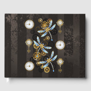Libro De Visitas Dragoniscos de Steampunk sobre fondo rayado marrón