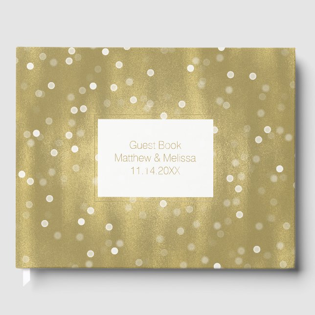 Libro De Visitas Dreamy Gold y White Confetti Bokeh Boda (Anverso)