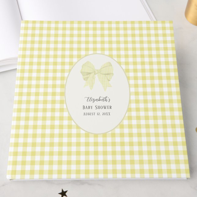 Libro De Visitas Ducha de bebé con lazo de gingham amarillo neutro  (Subido por el creador)