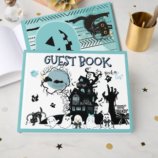 Libro De Visitas Ducha de bebé de Halloween Blue Peek a Boo