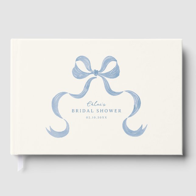 Libro De Visitas Ducha de Boda con Lazo Dibujado a Mano en Azul Pol (Anverso)