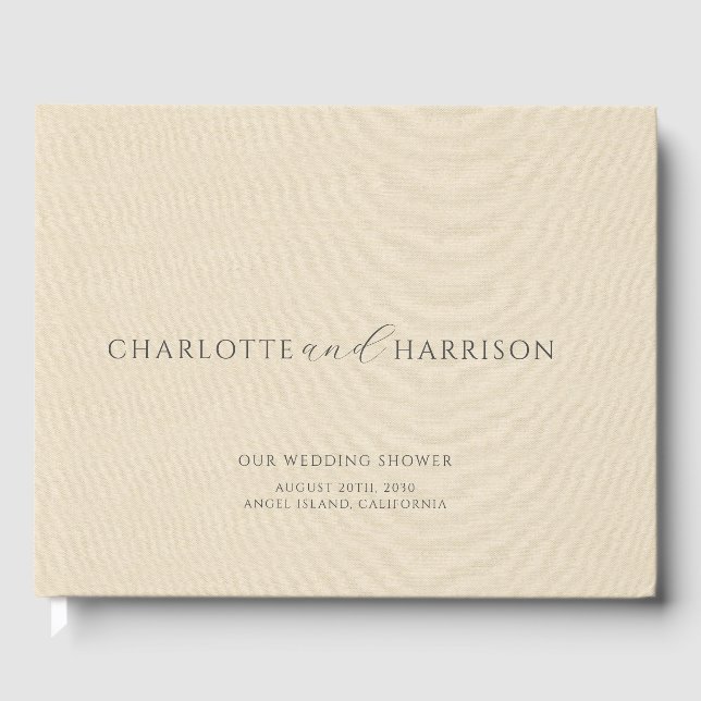 Libro De Visitas Ducha de boda personalizada Champagne Faux Linen (Anverso)