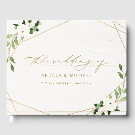 Libro De Visitas Ducha de Novia de Boda Greenery Geométrico Dorado